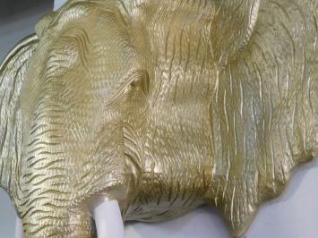 Elefantenkopf-Wandornament XXL - 105 cm - Hellgold - Polystone