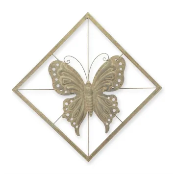 Metalen wandornament met vlinder – 100 × 100 cm – landelijk
