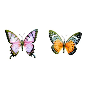 Set wandvlinders – paars en oranje – metaal – 35 cm