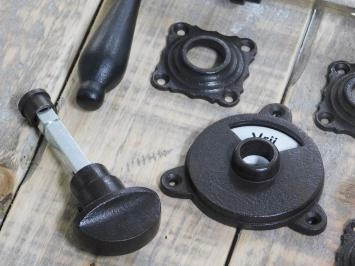 Deurbeslag toilet, draai slot met grendels, bezet + vrij  toilet, antiek ijzer