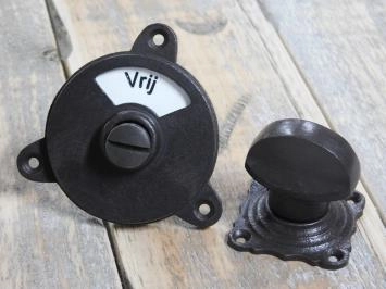 Deurbeslag toilet, draai slot met grendels, bezet + vrij  toilet, antiek ijzer