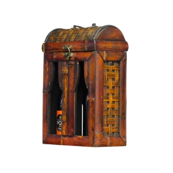 Coffret colonial en bois pour 2 bouteilles de vin - debout - finition bambou