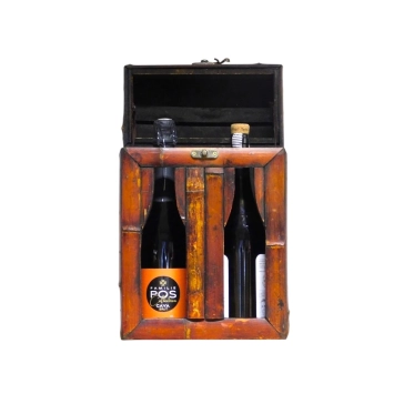 koloniale Holzkiste für 2 Weinflaschen, aufrecht stehend, Bambusausführung