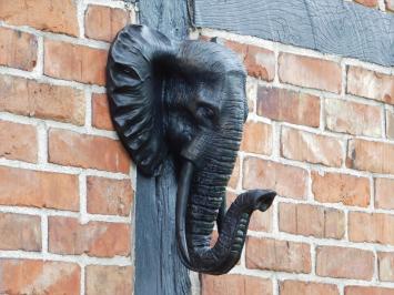 Wanddekoration Garten, Elefantenkopfskulptur, Wandtier schwarz