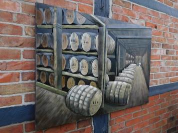 Wijnkelder - 3D - metalen wanddecoratie - 120 x 80 cm