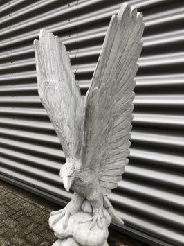 Werkelijk facinerend massief gegoten stenen beeld van een adelaar die wil opvliegen, fraai!!