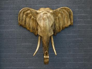 Fors wandornament van een olifant, goud-zwart look, heel groot en fors!