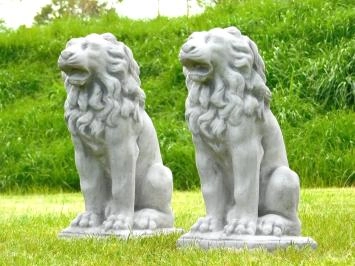 Lions assis - statue animalière en pierre - 53 cm - lot de 2