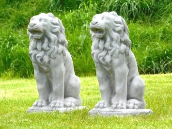 Lions assis - statue animalière en pierre - 53 cm - lot de 2