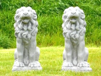 Lions assis - statue animalière en pierre - 53 cm - lot de 2