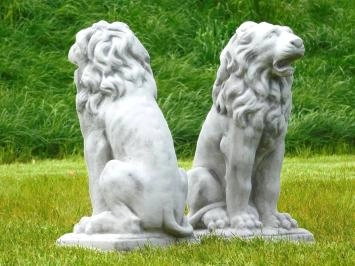 Lions assis - statue animalière en pierre - 53 cm - lot de 2
