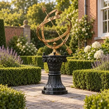 Zonnewijzer messing – 96,5 cm – zwarte sokkel – klassiek