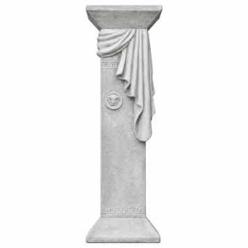 Griekse stenen sokkel met Medusa en draperie – 100 cm