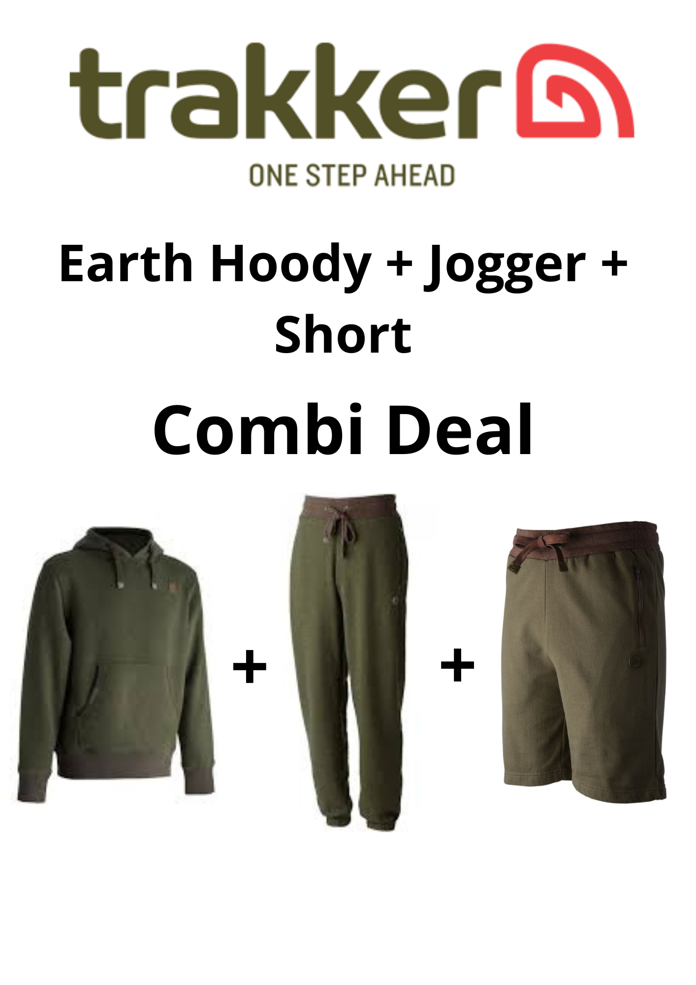 Trakker Earth Hoody + Earth jogger + Earth Shorts Combi Deal M en L