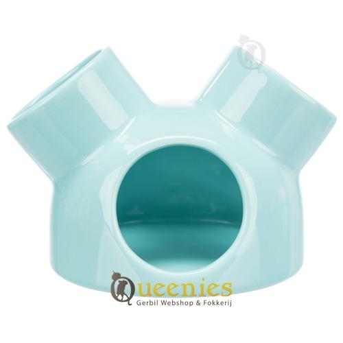 Keramiekhuis Turquoise / badzand schaal met 3 ingangen