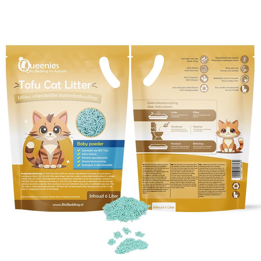 Tofu Cat Litter met babypoeder geur. Zwitsalgeur in kattenbak