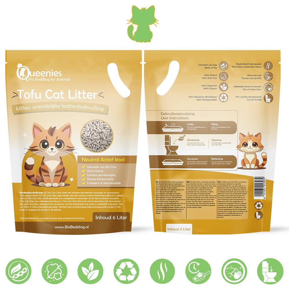 BIO Cat Litter – Tofu kattenbakvulling NEUTRAAL met Actieve Kool is nagenoeg geurloos.