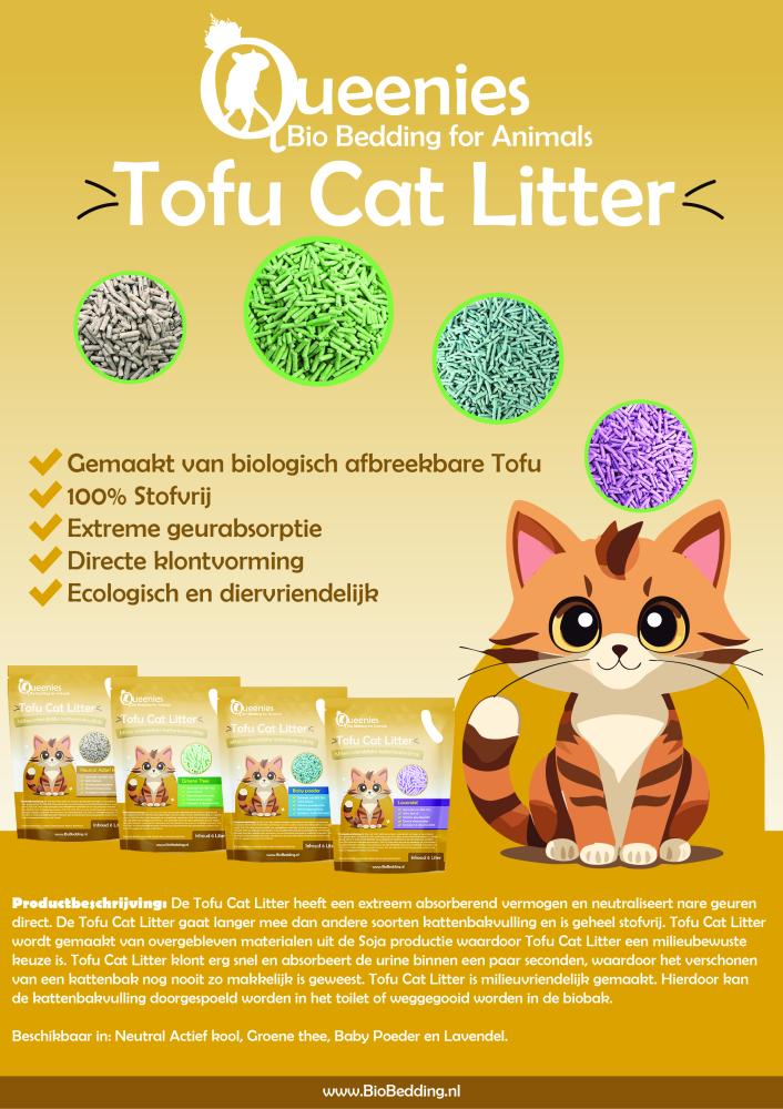 Flyer met informatie over Tofu Cat litter