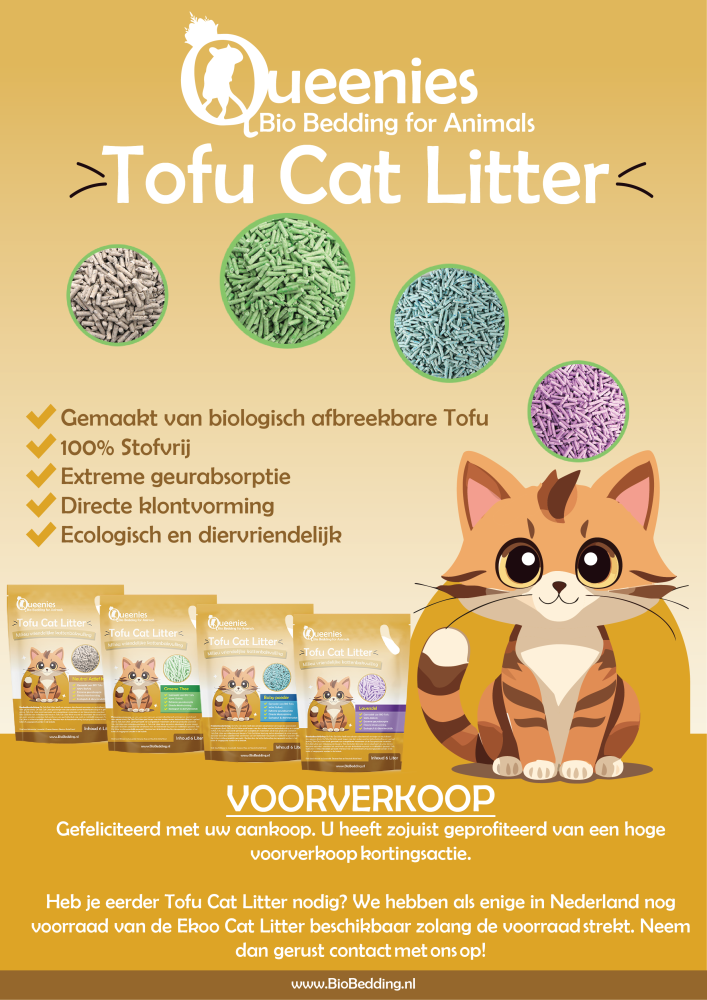 Flyer met informatie over Tofu Cat litter