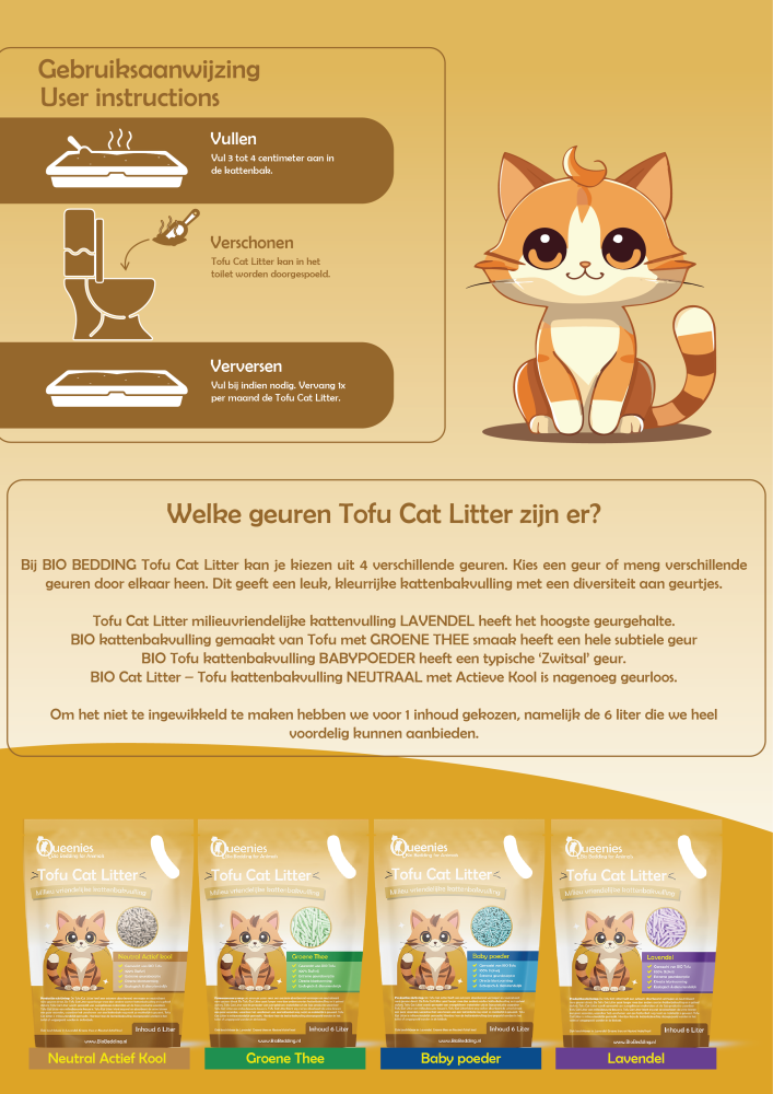 BIO Cat Litter – Tofu kattenbakvulling NEUTRAAL met Actieve Kool is nagenoeg geurloos.