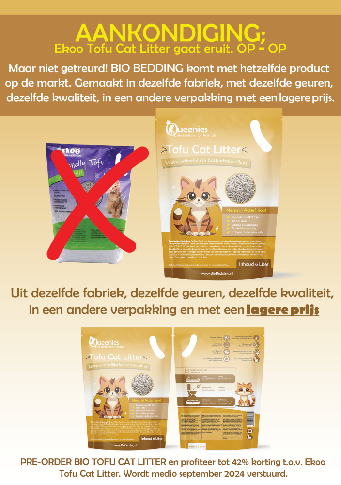 Ekoo Cat litter gaat uit de markt, Bio Bedding vervangt Ekoo Cat litter