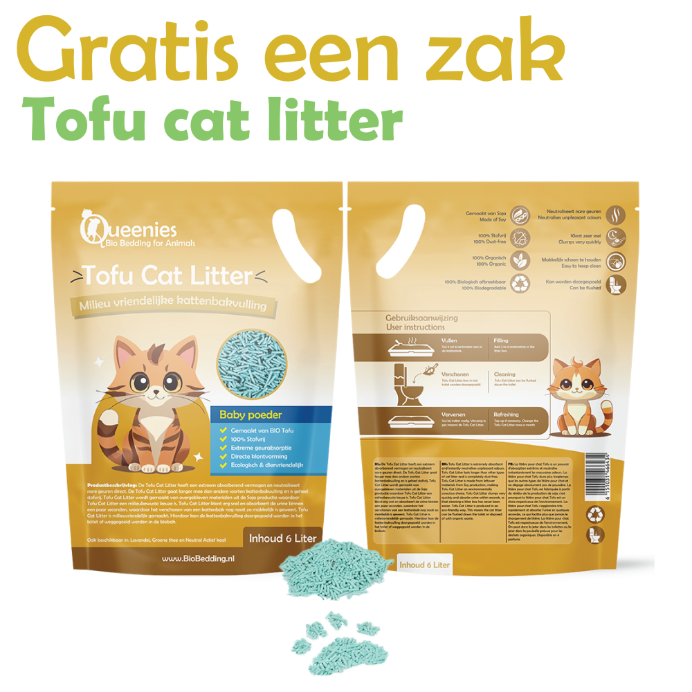 Gratis zak Tofu kattenbakvulling  babypoeder