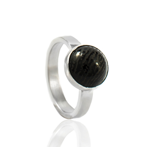 Zilveren vingerafdruk ring met onyx