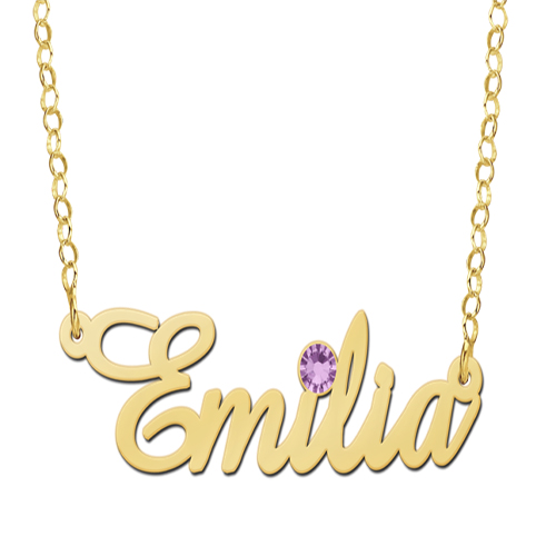 Gouden naamketting met geboortesteen Emilia