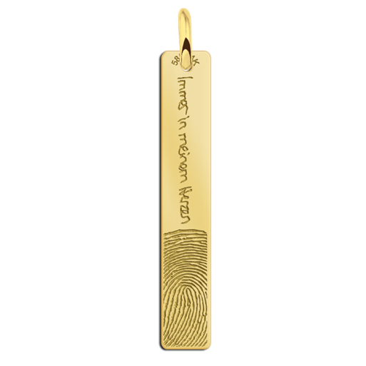 Gouden bar hanger met vingerafdruk en eigen tekst Names4ever