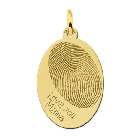 Gouden ovale hanger met vingerafdruk en tekst