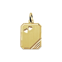 Gouden ketting hanger rechthoek 12x16mm met 2 hartjes