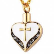 RVS ashanger hart met kruis (wit) goudkleurig