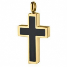 RVS ashanger kruis goudkleurig met zwart kruis