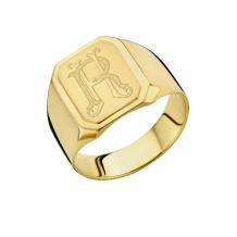 Rechthoekige gouden ring met verhoogde zegel met monogram Names4Ever