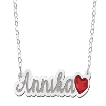 Zilveren naamketting met hartjes steen model Annika