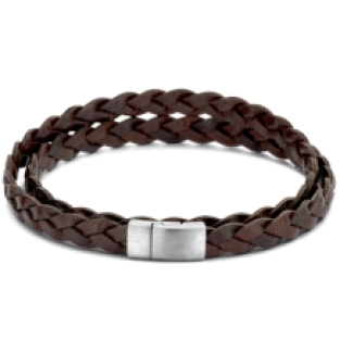 Gevlochten bruin lederen armband