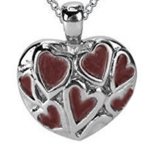 RVS ashanger hart met rood-bruine hartjes
