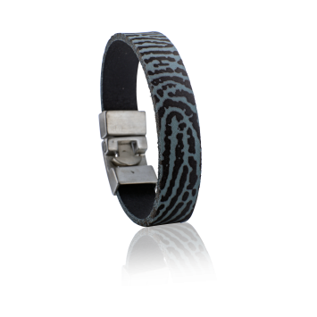 Smalle leren armband met vingerafdruk in leer met edelstalen T-sluiting, kleur 719 petrol