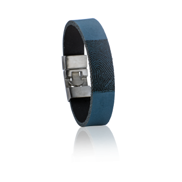 Smalle leren armband met vingerafdruk in leer met edelstalen T-sluiting, kleur 720 blauw