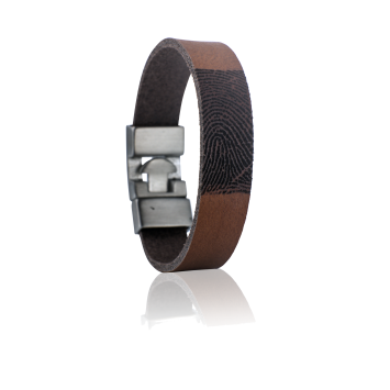 Smalle leren armband met vingerafdruk in leer met edelstalen T-sluiting, kleur 726 bruin