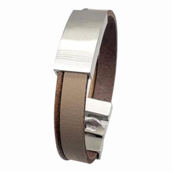 Beige bruin leren as armband met schuif