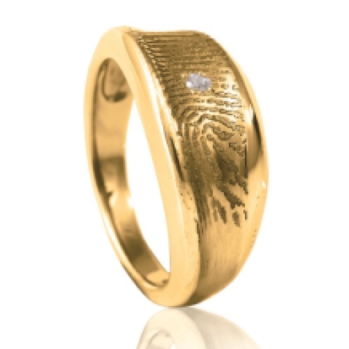 Gebogen gouden vingerafdruk ring met steen