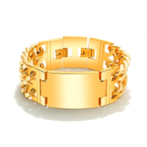 Stoere brede stalen armband in goud kleur met plaat