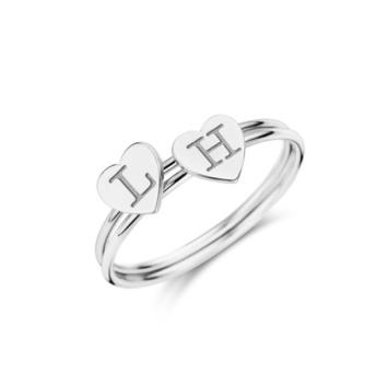 Zilveren letter ring met hartje zegel Names4ever  2 ringen