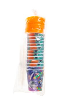 Trinkbecher 250ml Weltraum Explorer mit 3D-Effekt mit Strohhalm, Kappe und Deckel 24 Stück