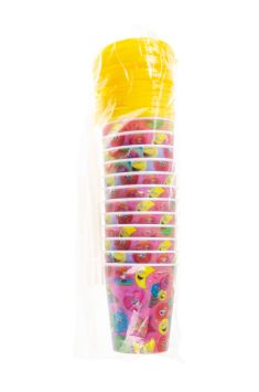 Trinkbecher 250ml Emojis mit 3D-Effekt mit Strohhalm, Kappe und Deckel 24 Stück