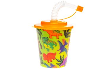 Trinkbecher 250ml Dinos mit 3D-Effekt mit Strohhalm, Kappe und Deckel 24 Stück