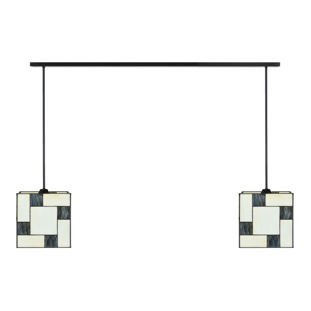 2 x Tiffany Mondriaan Kubus met Pendant aan plafondbalk
