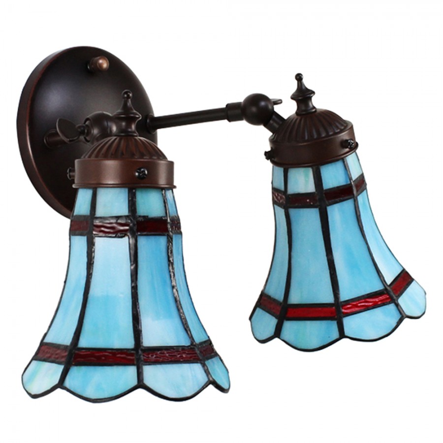 Wandlamp Tiffany 6213 - 30x23x23 cm Blauw Rood Glas Metaal