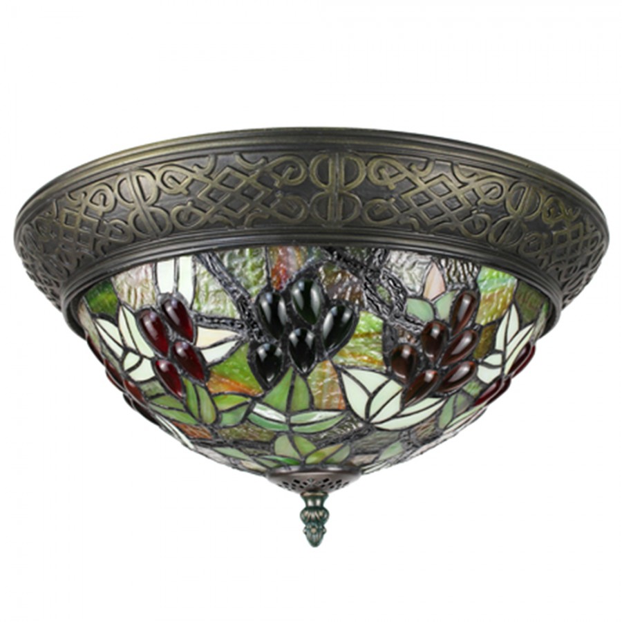 Plafondlamp Tiffany 6260 - Ø 38x20 cm Beige Groen Glas Rond